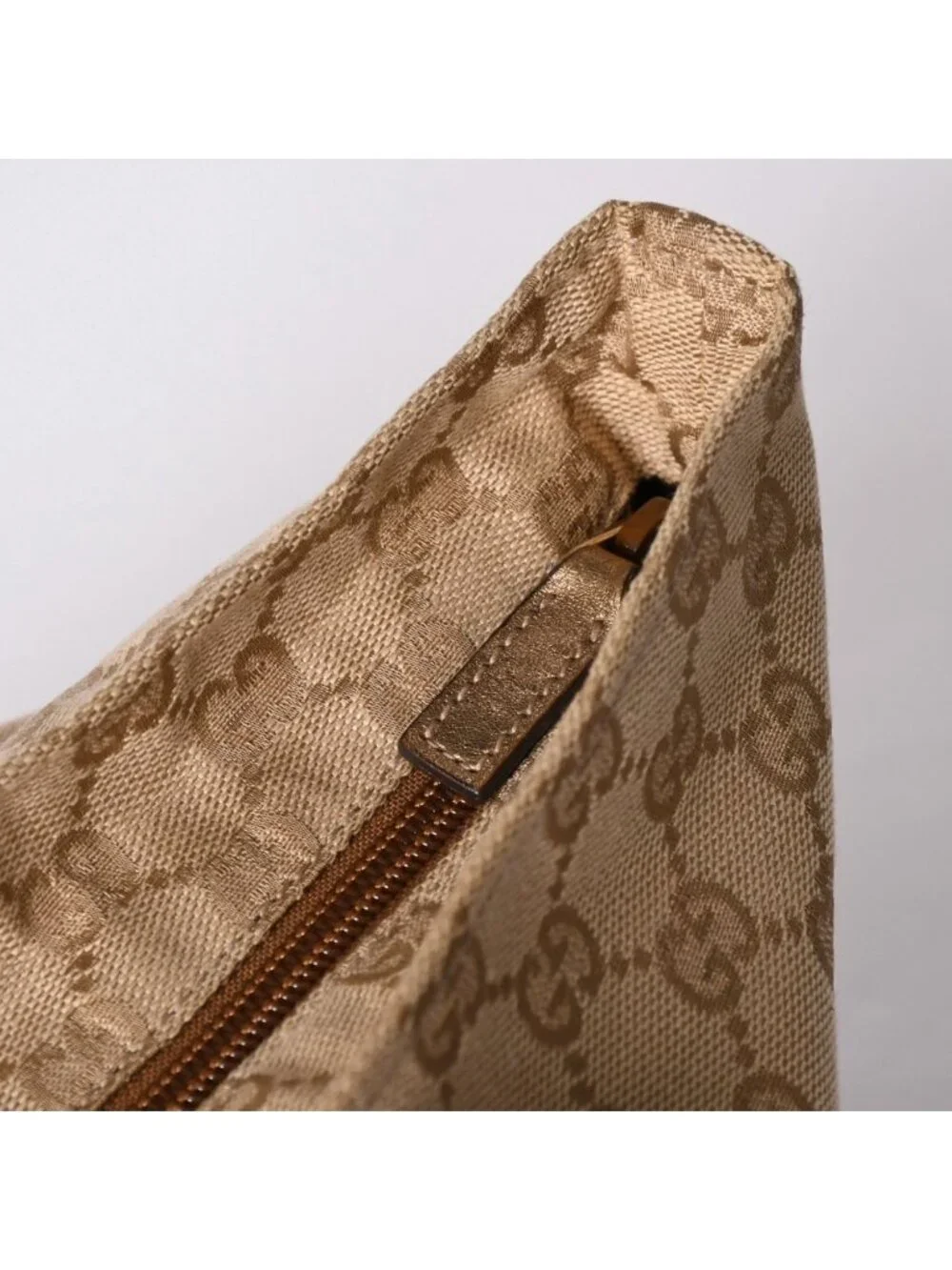 Gucci Tote Bag GG Canvas Beige Gold Blanc